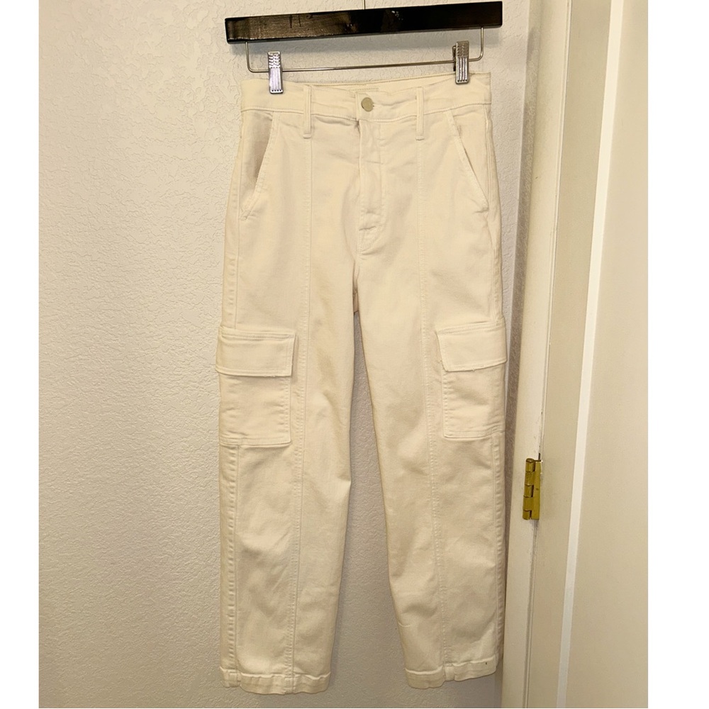 ANTHROPOLOGIE x MOTHER Denim The Rambler Cargo Ankle Jeans in CREAM PUFFS SZ: 25